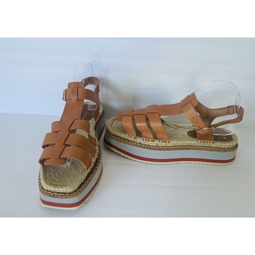 Anthropologie Women Sporty Platform Leather Tan Espadrille Sandals Shoes Size 40 - Picture 5 of 13